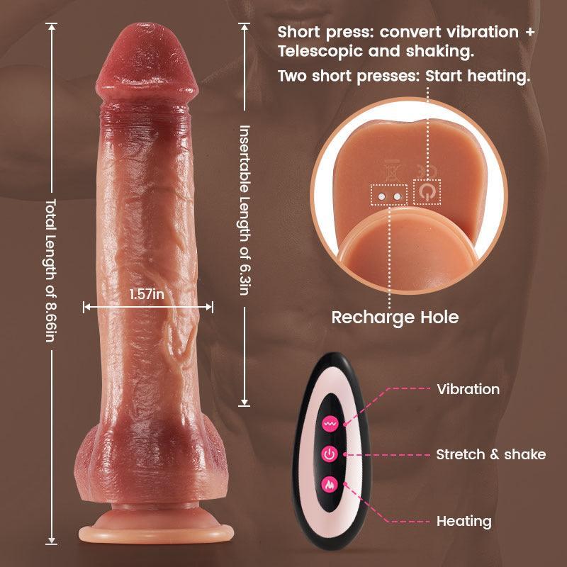 Energetic 9 Vibrating, 3 Thrusting, 3 Swinging Dildo with Heating Function - Remote Control, Suction Cup - Xoxomoving