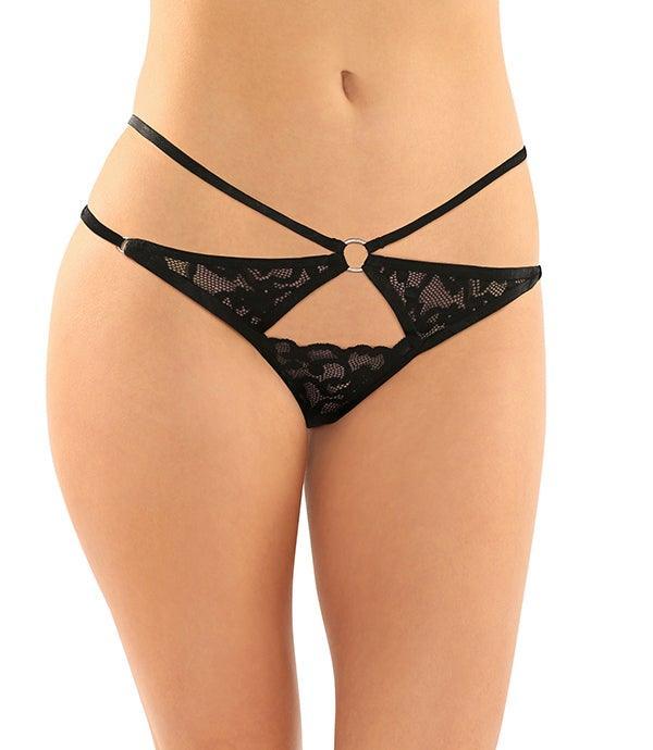 Fantasy Lingerie Jasmine Strappy Lace Thong With Front Keyhole Cut-out - Xoxomoving