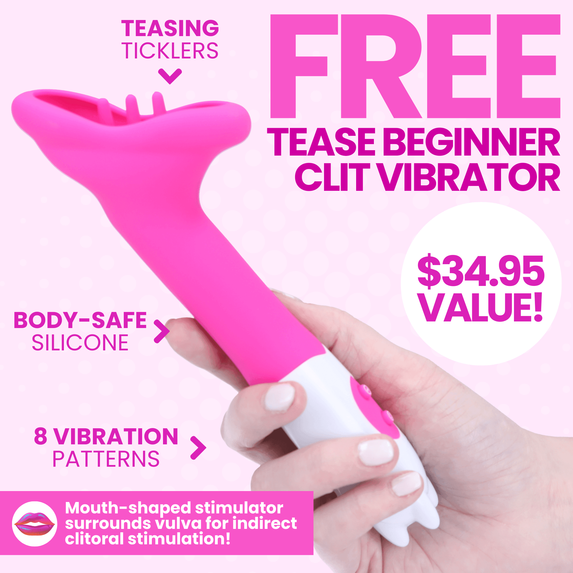 FREE Tease Beginner's Silicone Lip-Shaped Clit Vibrator - Only 1 Free Item per Order！ - Xoxomoving