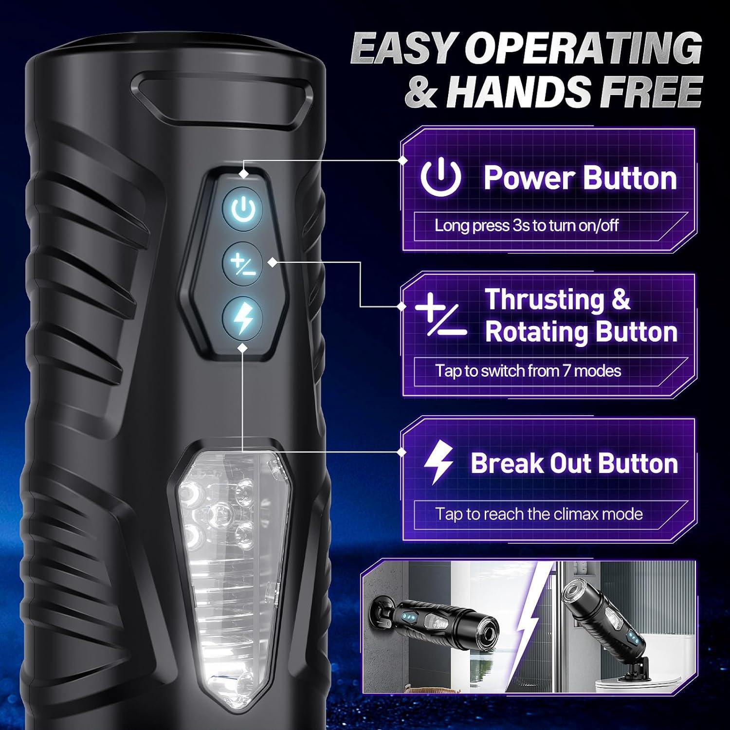 Hands-Free Male Masturbator - 7 Thrusting & 7 Rotating Modes - Xoxomoving