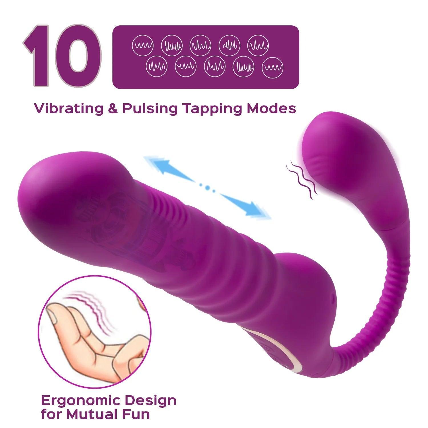 HAZEL Strapless Strap-on Thrusting Dildo G-spot Vibrator Tapping Clit Stimulator - Xoxomoving