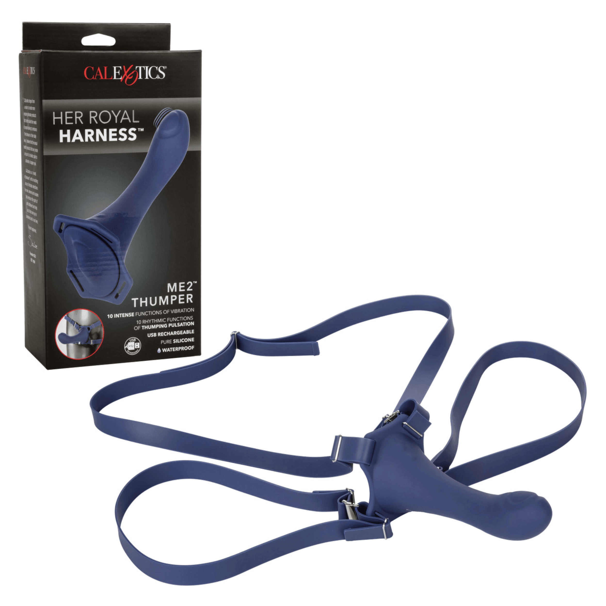 Her Royal Harness ME2 Thumper Strap-On with Silicone Rechargeable Dildo - Blue - Xoxomoving