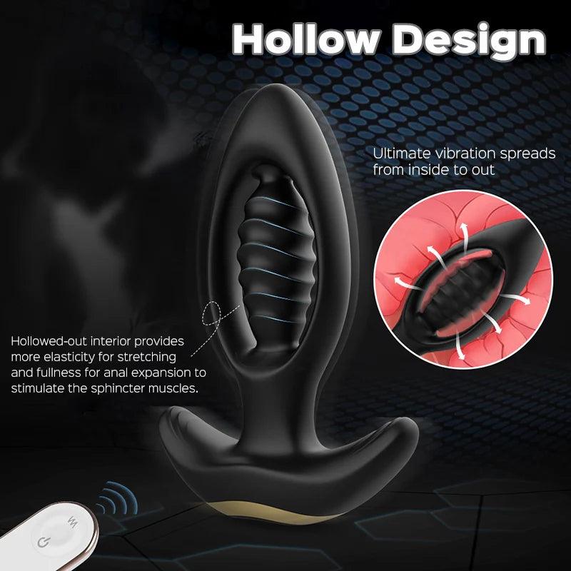 Hollow Vibrating Butt Plug & Prostate Massager - 9 Modes, Expands for Intense Fullness - Xoxomoving