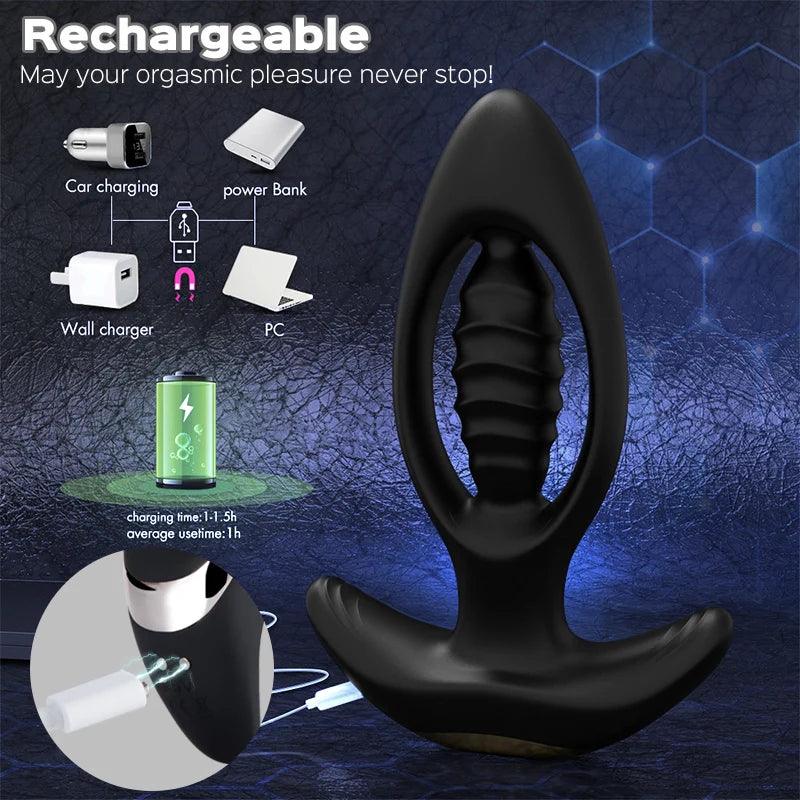 Hollow Vibrating Butt Plug & Prostate Massager - 9 Modes, Expands for Intense Fullness - Xoxomoving