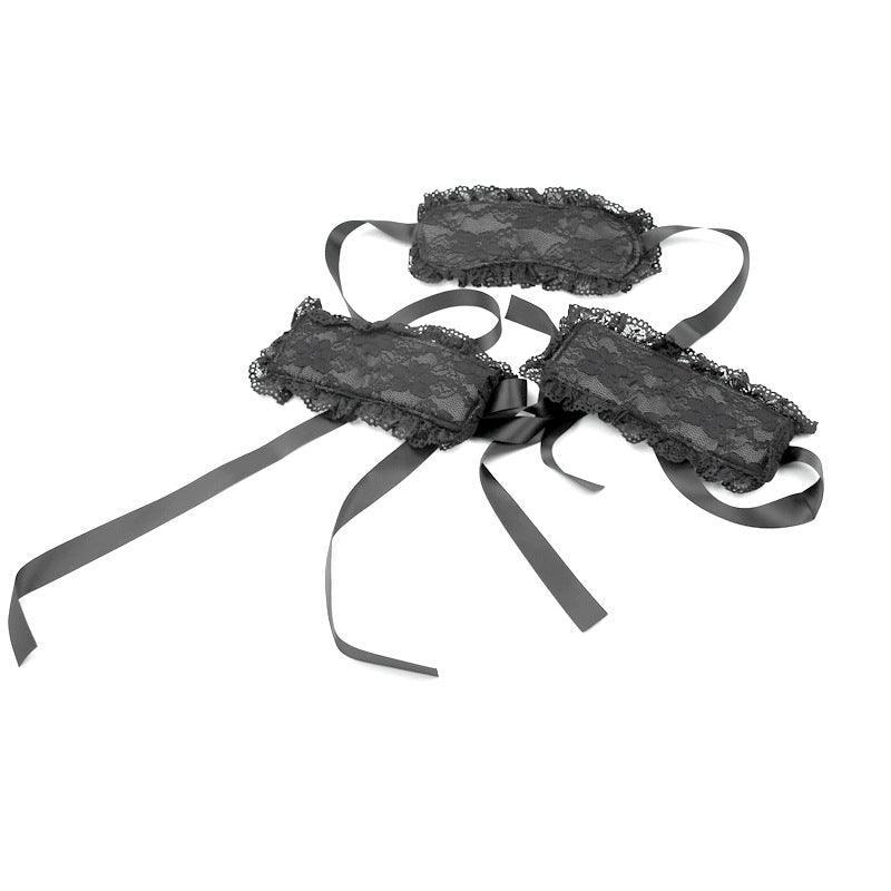 Intimate Bondage Kit For Couples - Silk Lace Blindfold & Cuff Set - Xoxomoving