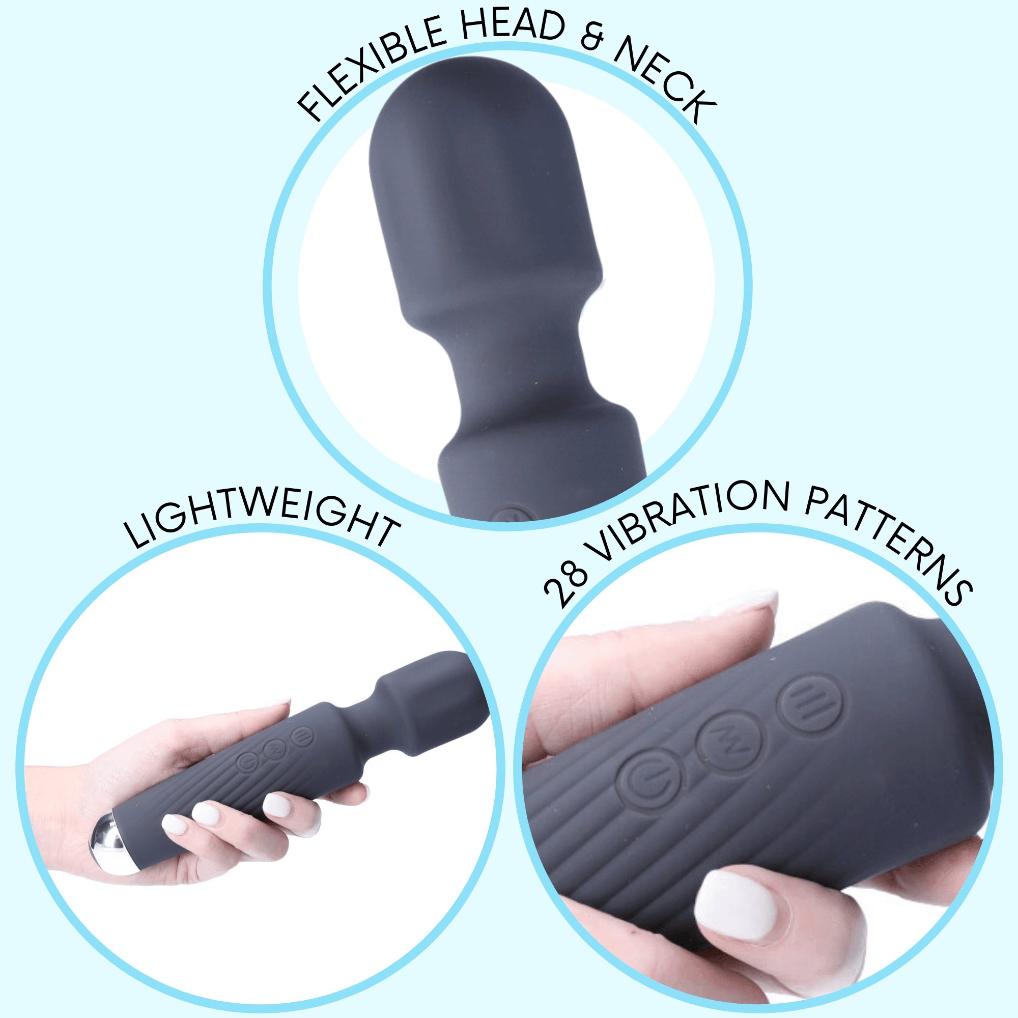 Jolie High-Power Silicone Wand Vibrator in Grey (Intense Vibrations!) - Xoxomoving