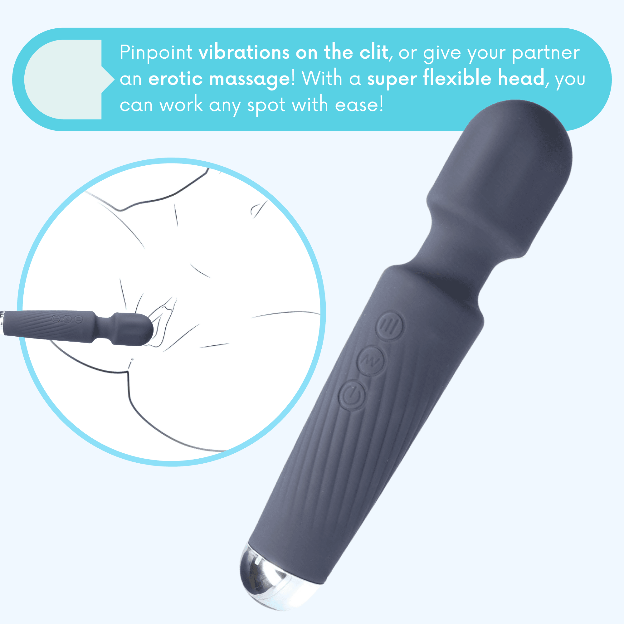 Jolie High-Power Silicone Wand Vibrator in Grey (Intense Vibrations!) - Xoxomoving