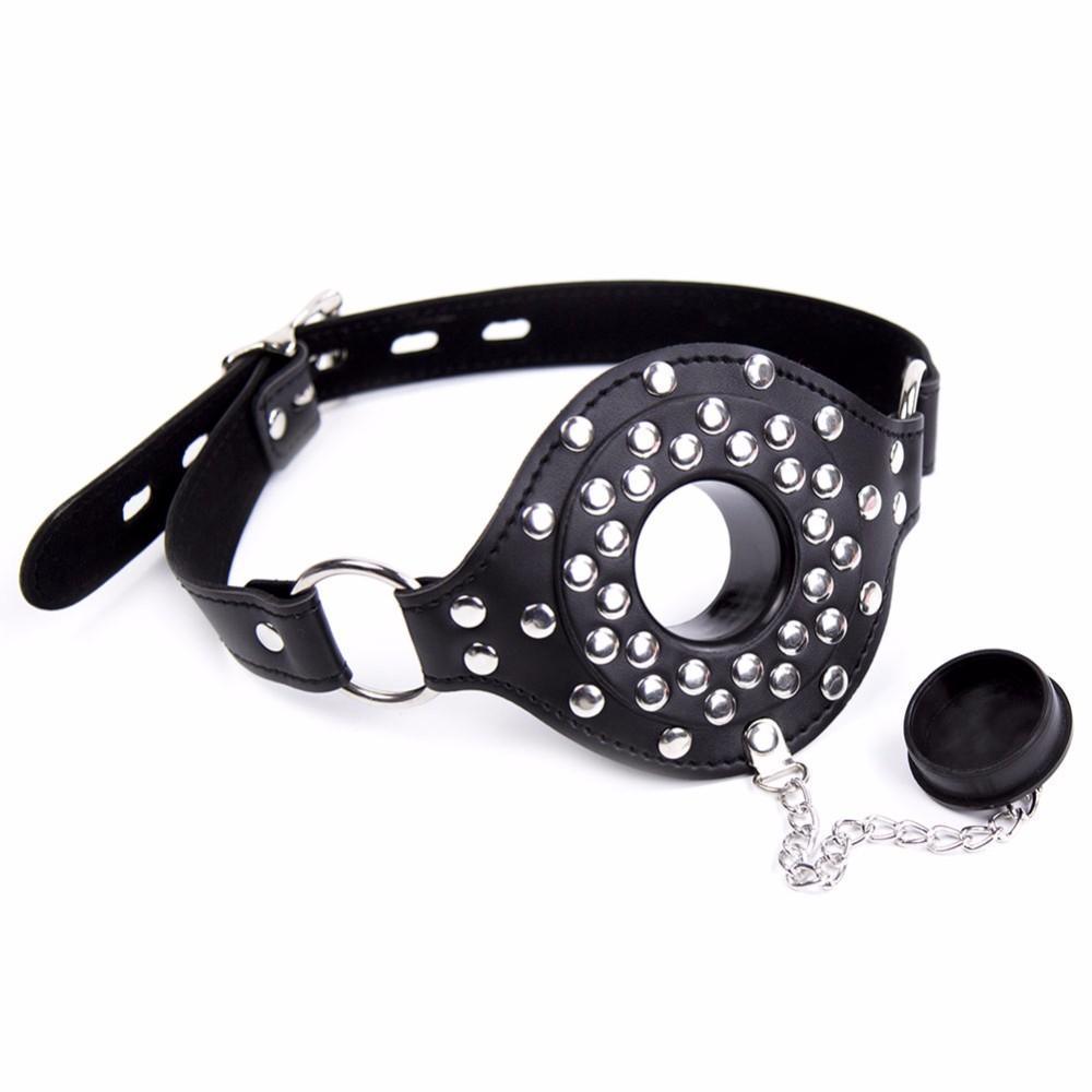 Leather Studded Open Mouth Feeding Gag - Xoxomoving