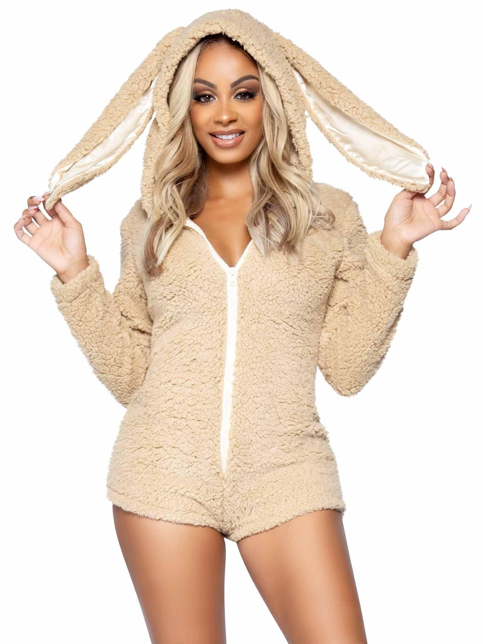 Leg Avenue Cuddle Bunny Ultra Soft Zip Up Teddy Romper - Three Sizes Available! - Xoxomoving