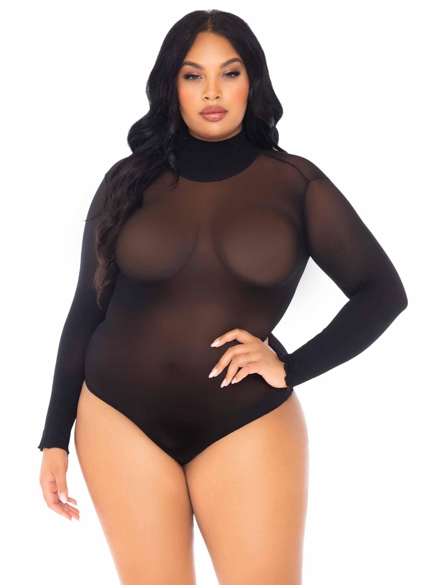 Leg Avenue Sheer High Neck Long Sleeved Bodysuit - Xoxomoving