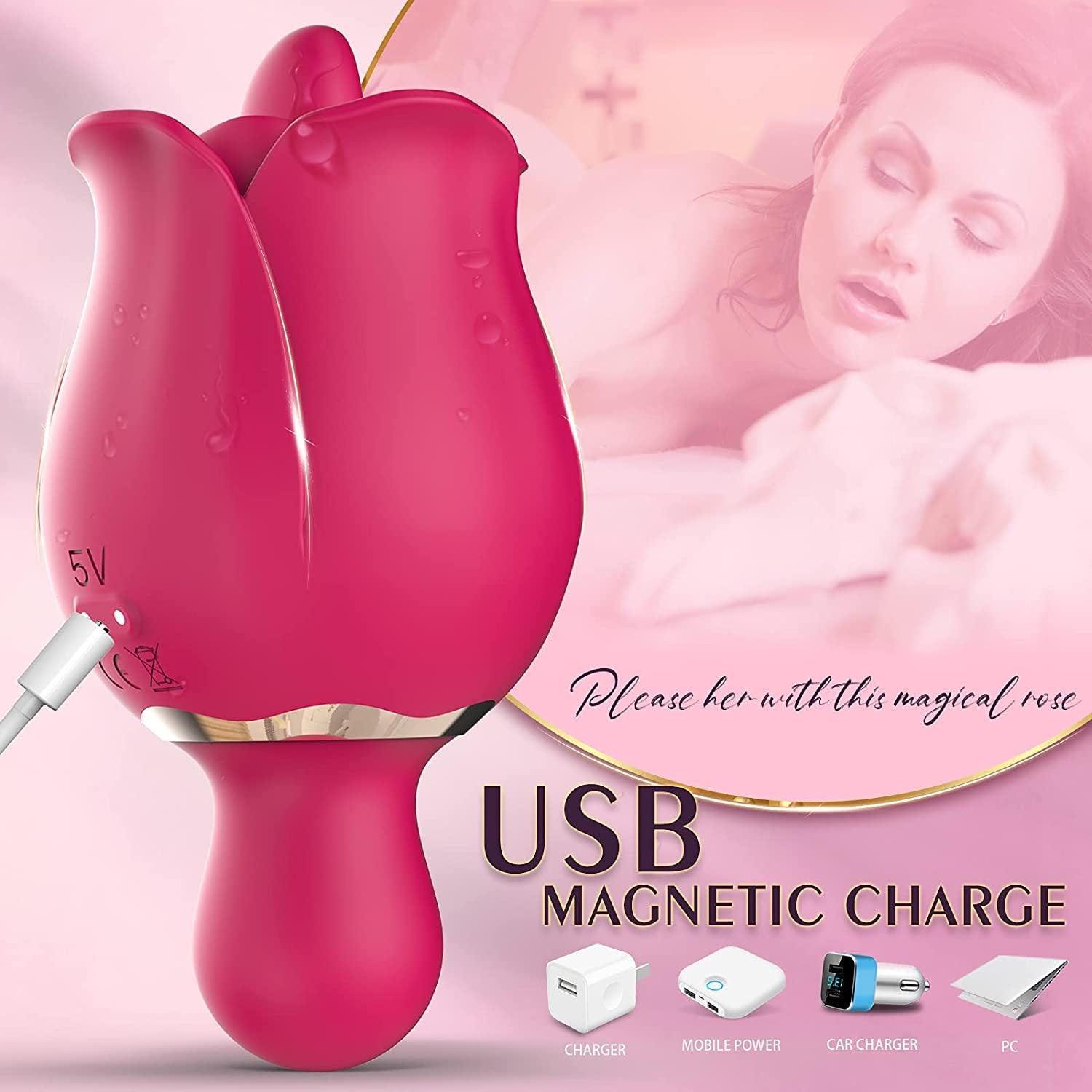 Licking Vibrator Rose Sex Toy with 9 Pleasure Modes, Adult Sex Toys - Xoxomoving