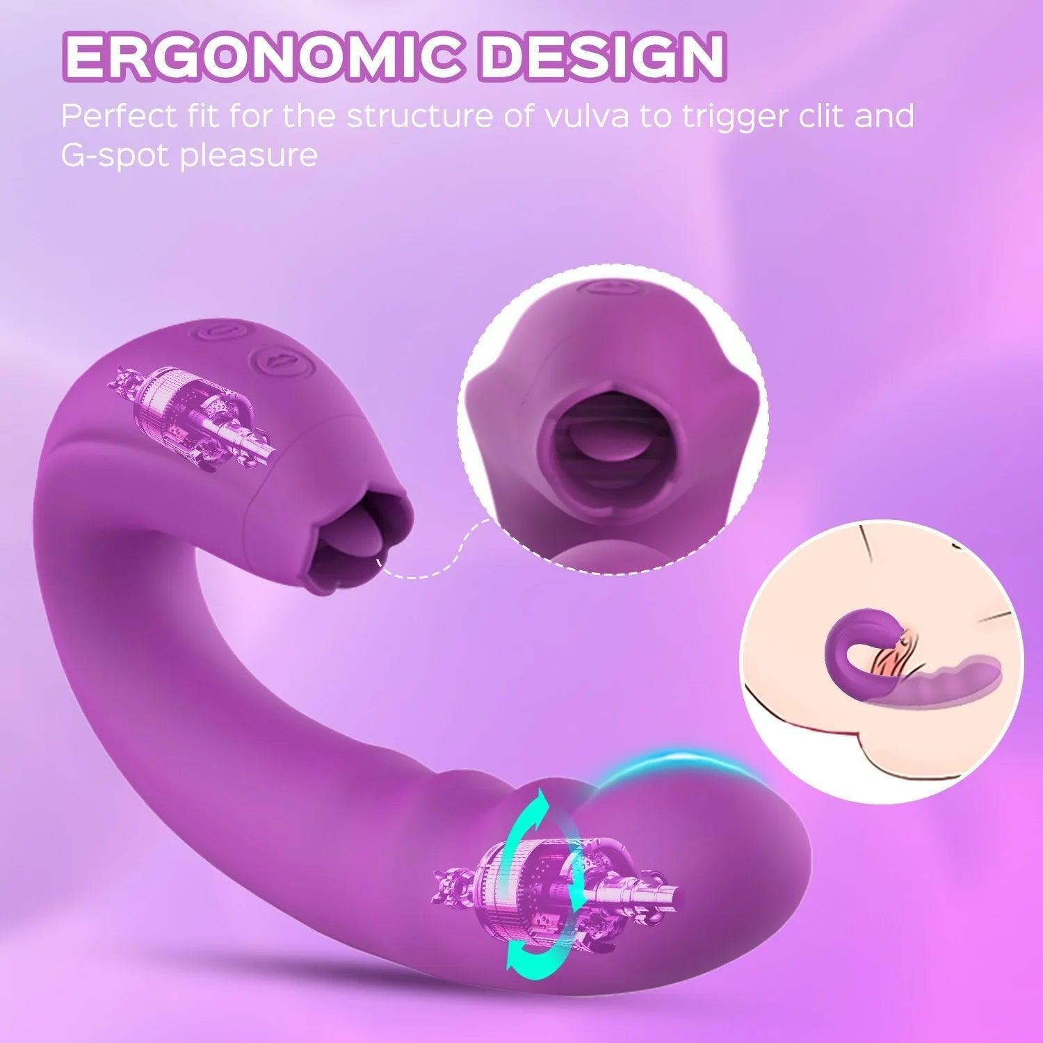 Lilian 3-in-1 Rotating G-Spot Vibrator with Clit Stimulator Tongue - Experience Ultimate Pleasure - Xoxomoving