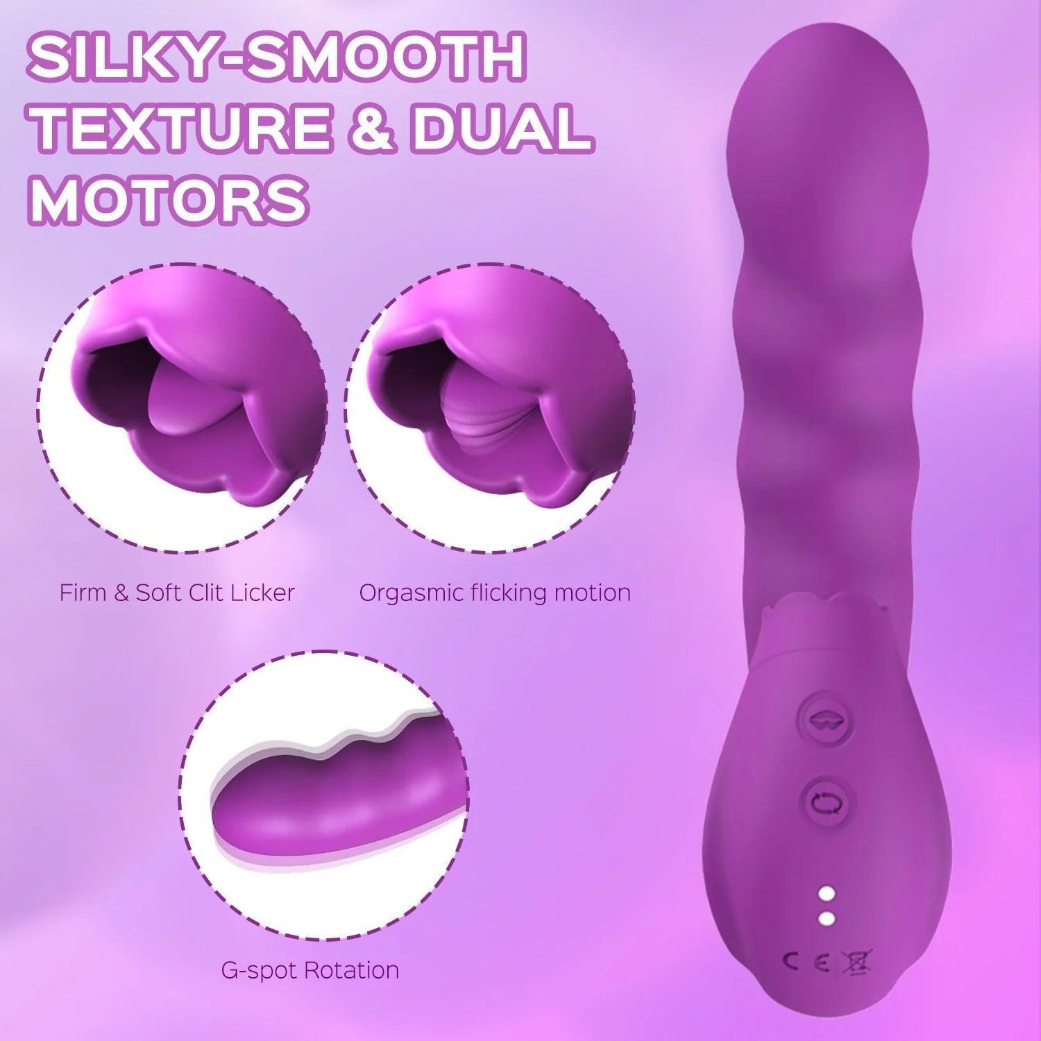 Lilian 3-in-1 Rotating G-Spot Vibrator with Clit Stimulator Tongue - Experience Ultimate Pleasure - Xoxomoving