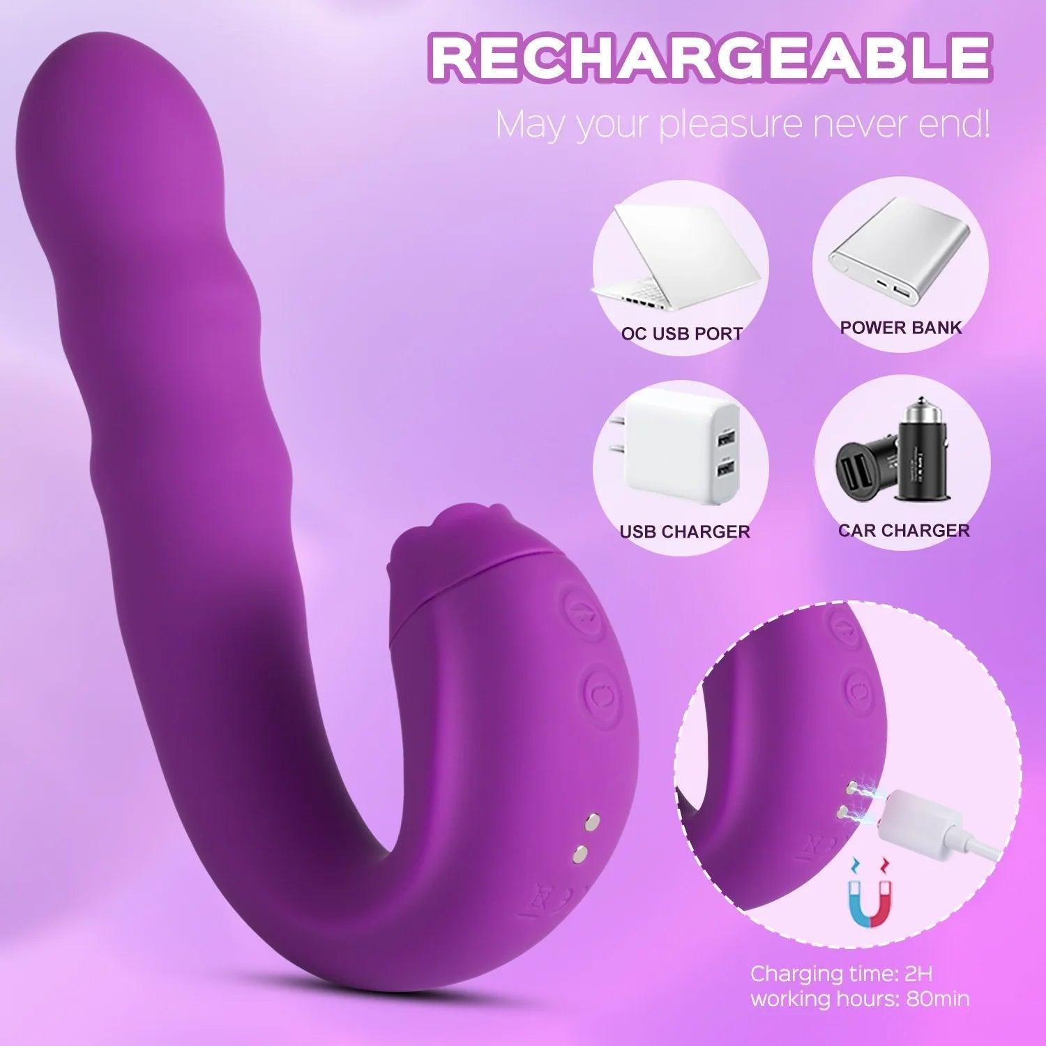 Lilian 3-in-1 Rotating G-Spot Vibrator with Clit Stimulator Tongue - Experience Ultimate Pleasure - Xoxomoving