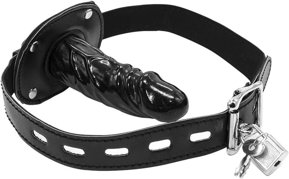 Lockable Dildo Mouth Gag SM Fantasy Sex Toy - Adjustable Leather Strap On - Xoxomoving