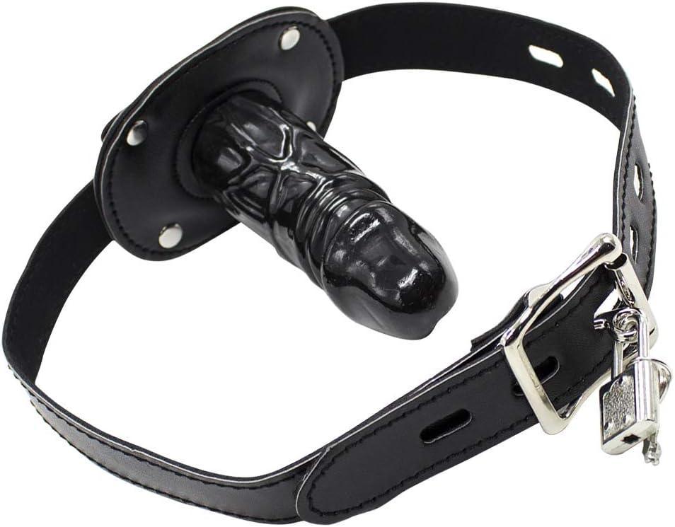 Lockable Dildo Mouth Gag SM Fantasy Sex Toy - Adjustable Leather Strap On - Xoxomoving