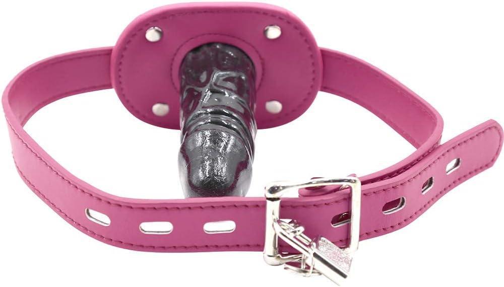 Lockable Dildo Mouth Gag SM Fantasy Sex Toy - Adjustable Leather Strap On - Xoxomoving