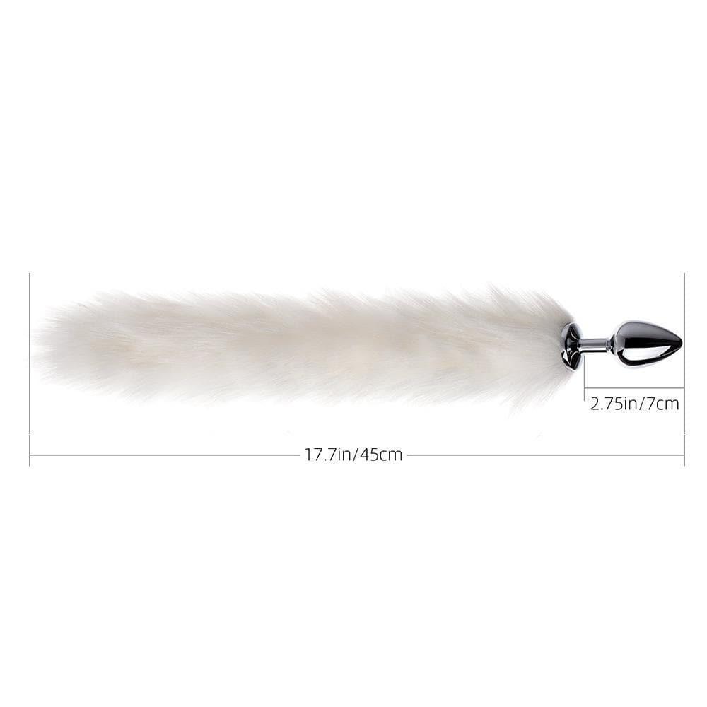 Long Fox Tail Butt Plug - White Fur - Xoxomoving