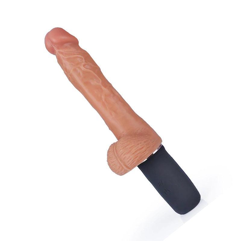 LOVEBEAR 10.8-Inch 9 Vibrating 3 Rotation Telescopic Wriggle Black Handle Big Dildo - Xoxomoving