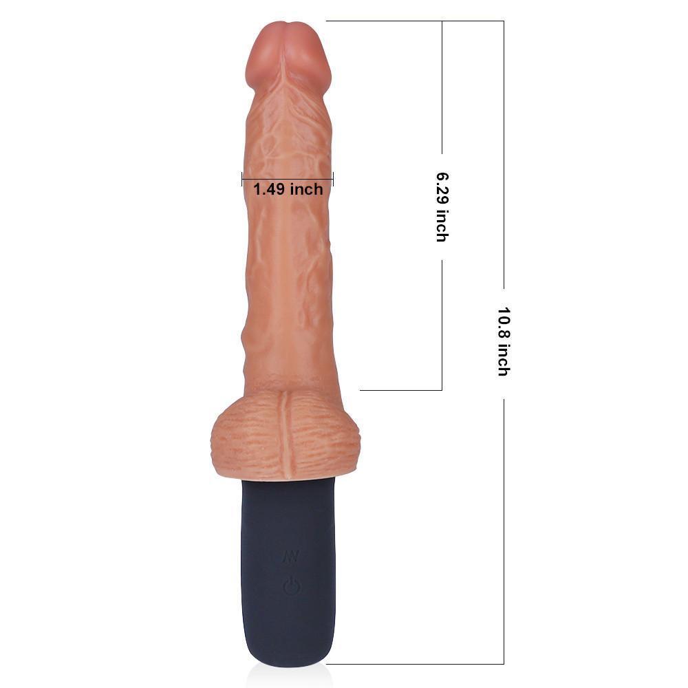 LOVEBEAR 10.8-Inch 9 Vibrating 3 Rotation Telescopic Wriggle Black Handle Big Dildo - Xoxomoving