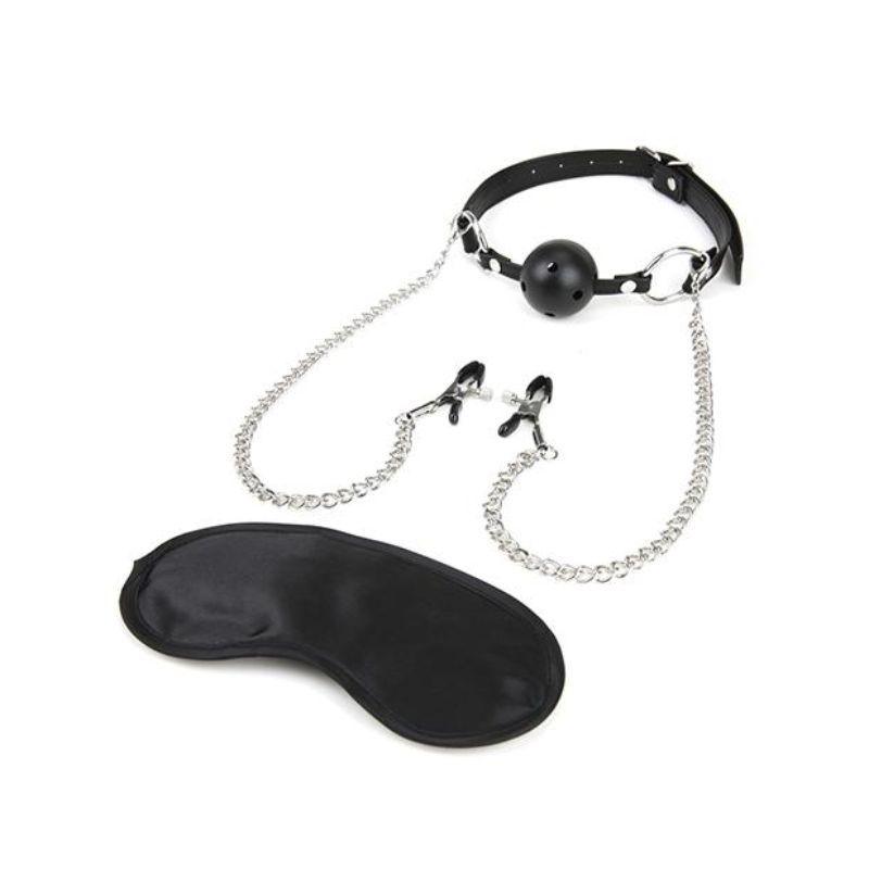 Lux Fetish Breathable Ball Gag W-adjustable Pressure Nipple Clamps - Xoxomoving