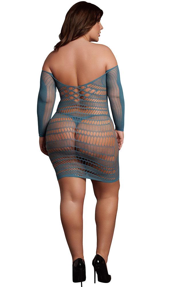 Le Désir Long Sleeve Blue Net Mini Dress XL - Xoxomoving