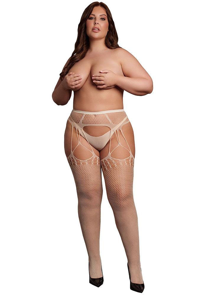 Le Désir Beige Shredded Suspender Pantyhose XL - Xoxomoving