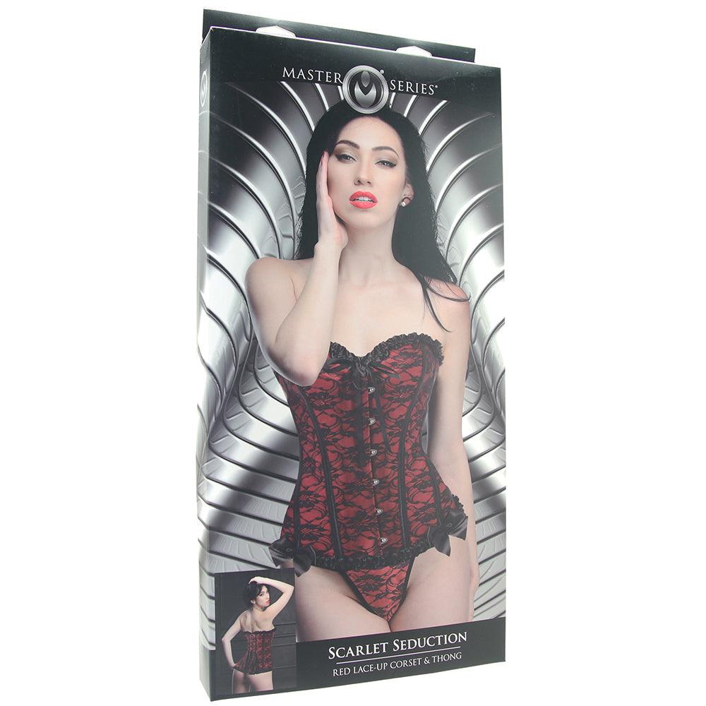 Master Series Scarlet Seduction Red Corset & Thong in XL - Xoxomoving