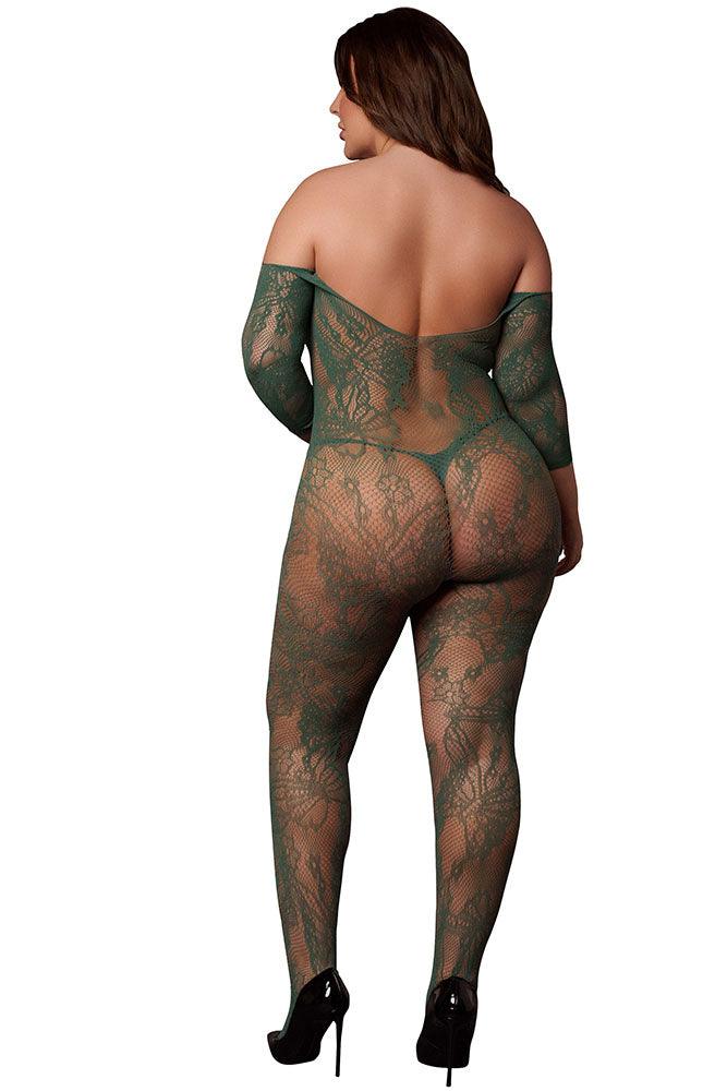 Le Désir Green Long Sleeve Bodystocking with Lace XL - Xoxomoving