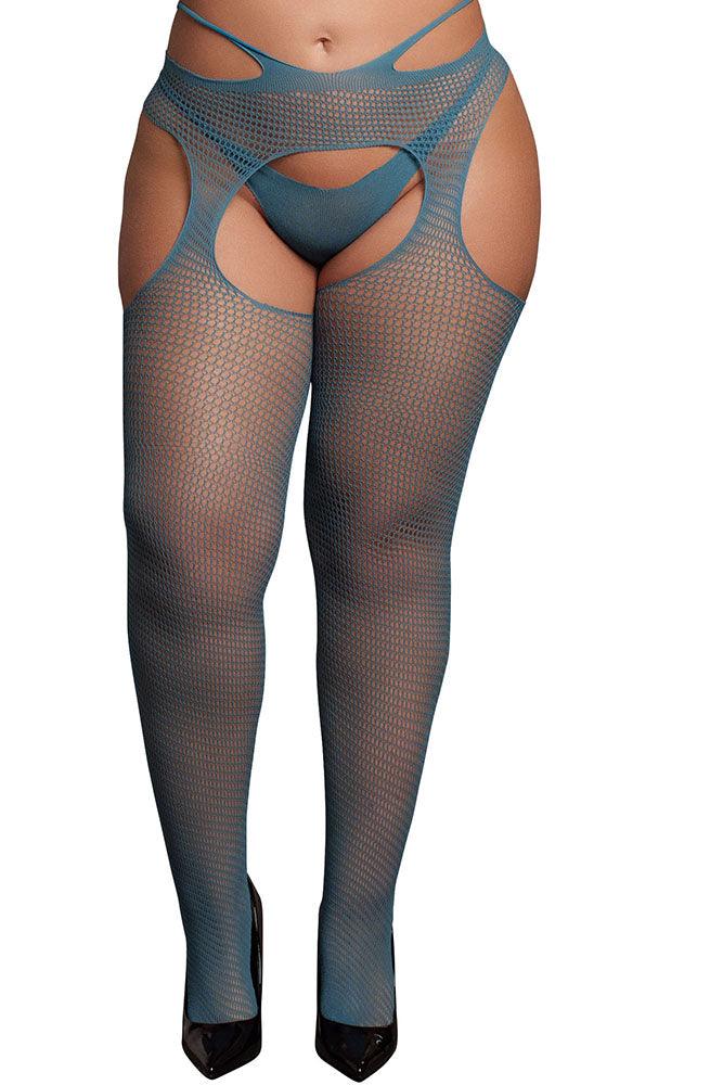 Le Désir Blue Strappy Suspender Pantyhose XL - Xoxomoving