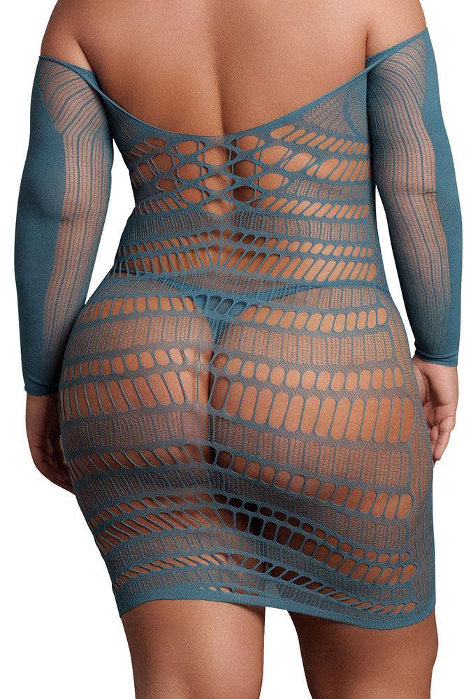 Le Désir Long Sleeve Blue Net Mini Dress XL - Xoxomoving