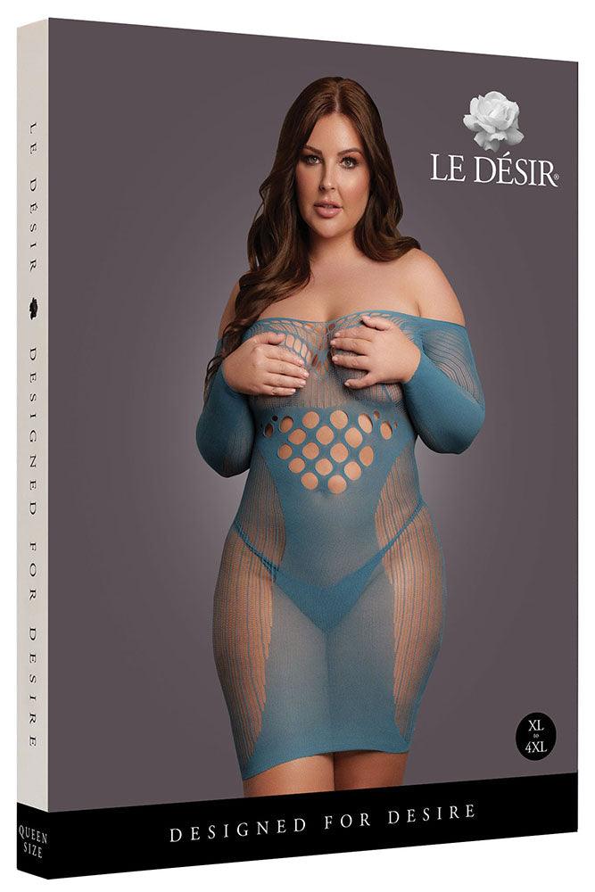 Le Désir Long Sleeve Blue Net Mini Dress XL - Xoxomoving