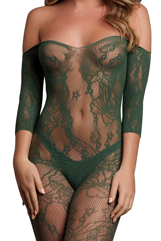 Le Désir Green Long Sleeve Bodystocking with Lace - Xoxomoving