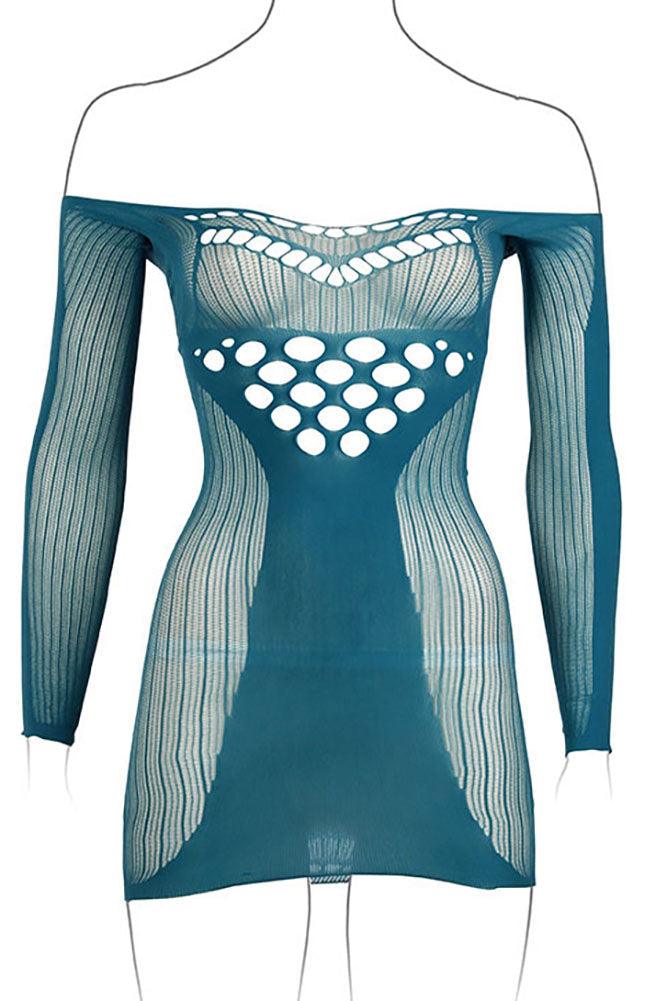 Le Désir Long Sleeve Blue Net Mini Dress - Xoxomoving