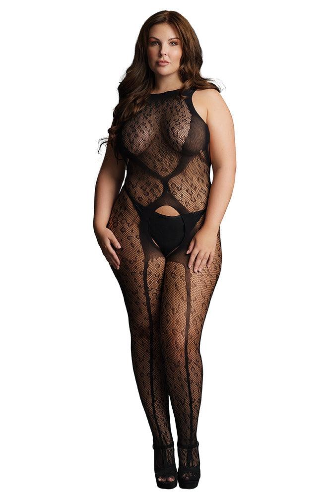 Le Désir Black Crotchless Leopard Bodystocking XL - Xoxomoving