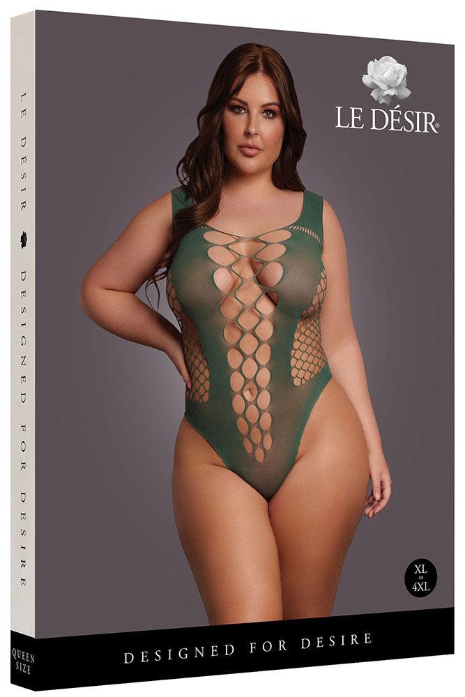 Le Désir V-Neck Green Teddy with Sheer Panels XL - Xoxomoving