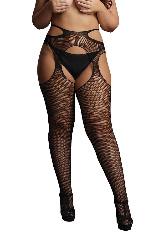 Le Désir Black Suspender Pantyhose with Strappy Waist - Xoxomoving