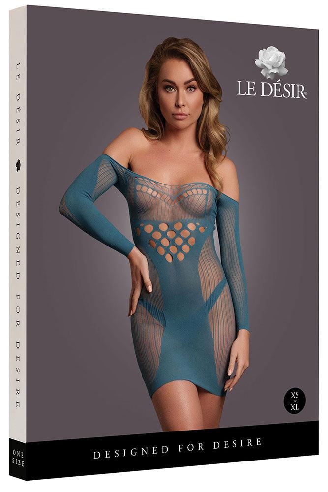 Le Désir Long Sleeve Blue Net Mini Dress - Xoxomoving