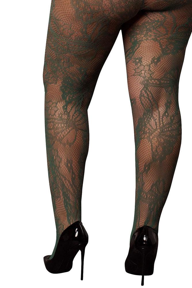 Le Désir Green Long Sleeve Bodystocking with Lace XL - Xoxomoving