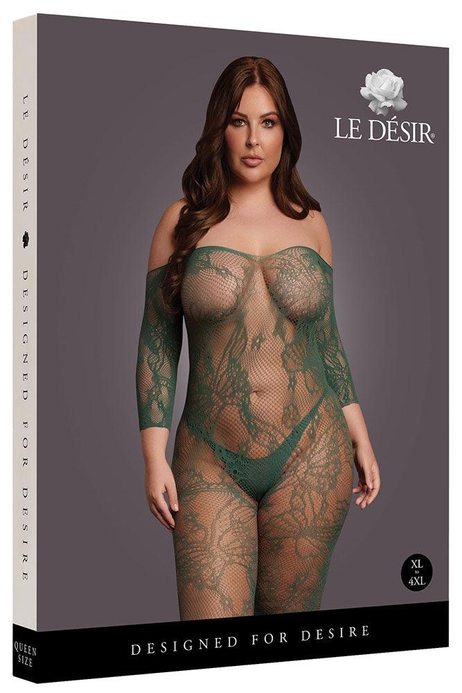 Le Désir Green Long Sleeve Bodystocking with Lace XL - Xoxomoving