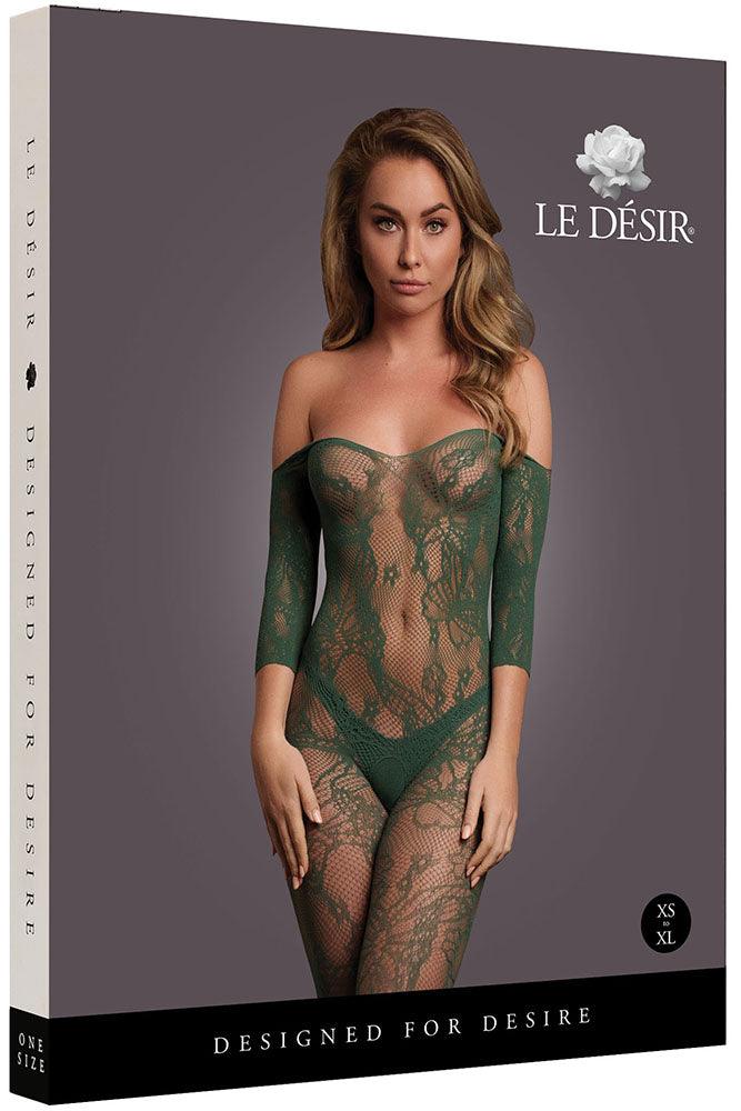 Le Désir Green Long Sleeve Bodystocking with Lace - Xoxomoving