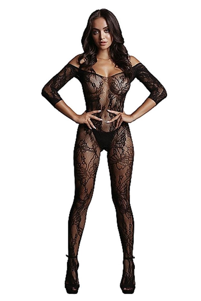 Le Désir Black Lace Sleeved Bodystocking - Xoxomoving