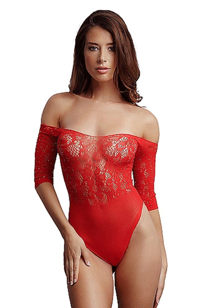 Le Désir Red Crotchless Rhinestone Teddy - Xoxomoving