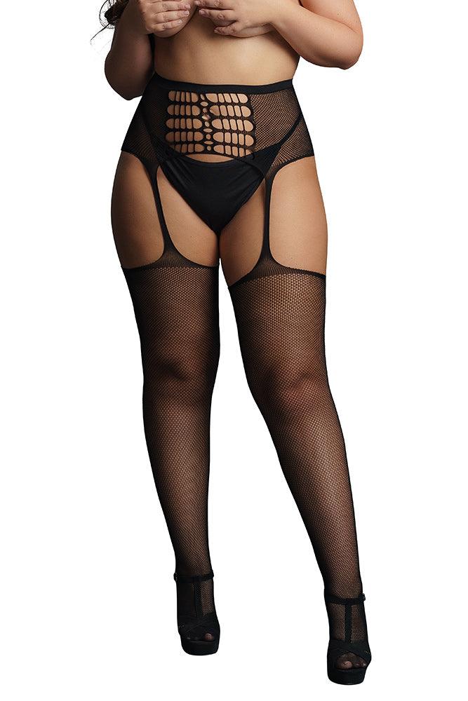 Le Désir Black High-Waist Garterbelt Stockings XL - Xoxomoving