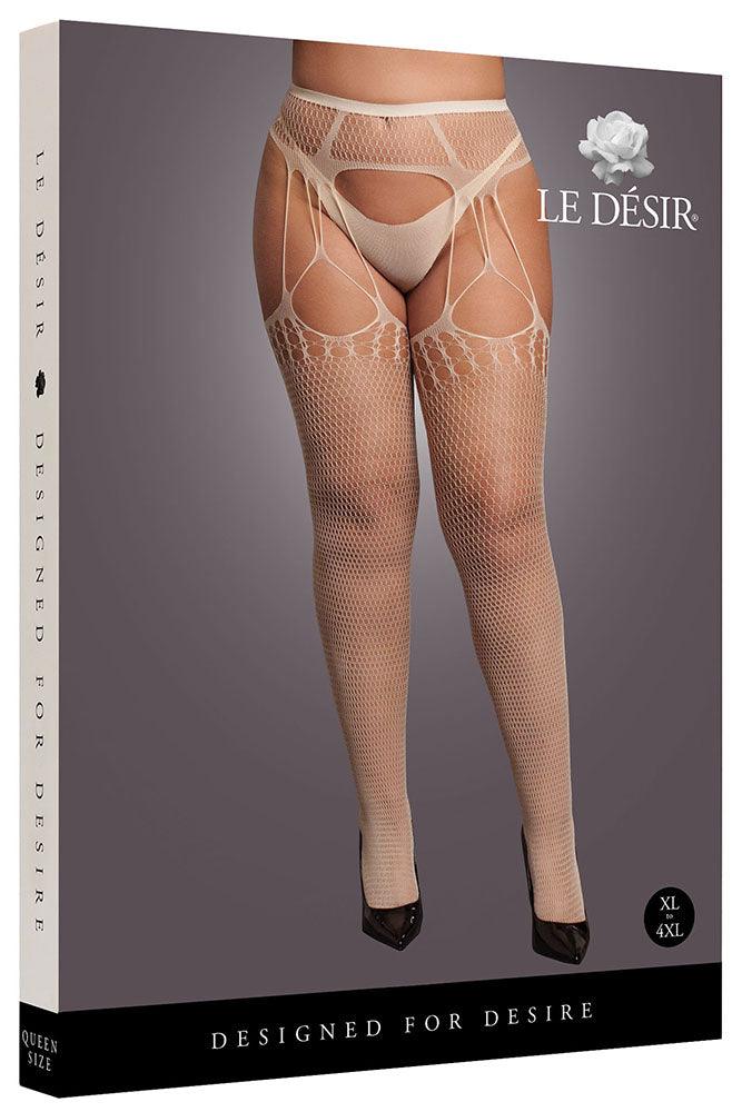 Le Désir Beige Shredded Suspender Pantyhose XL - Xoxomoving