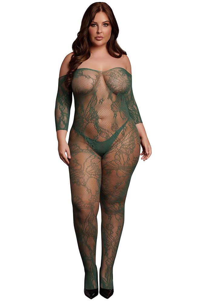 Le Désir Green Long Sleeve Bodystocking with Lace XL - Xoxomoving