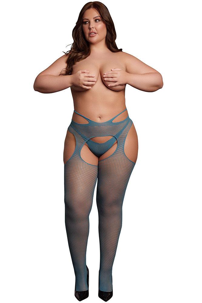 Le Désir Blue Strappy Suspender Pantyhose XL - Xoxomoving