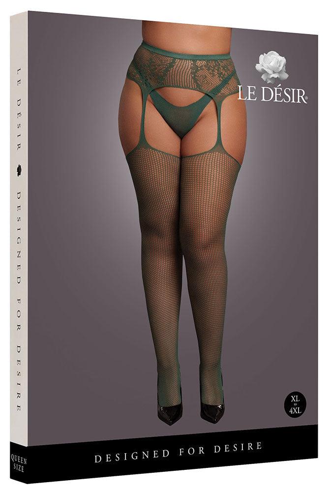 Le Désir Green Fishnet & Lace Garter Belt Combo XL - Xoxomoving