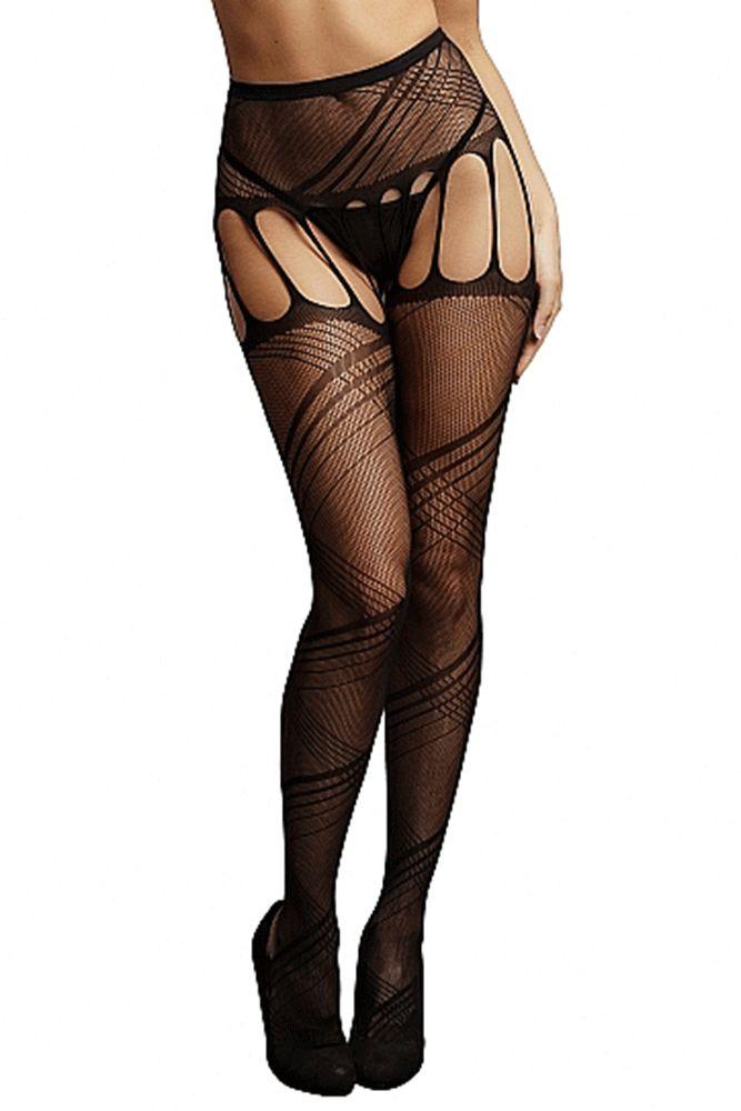 Le Désir Black Crotchless Cut-Out Pantyhose - Xoxomoving