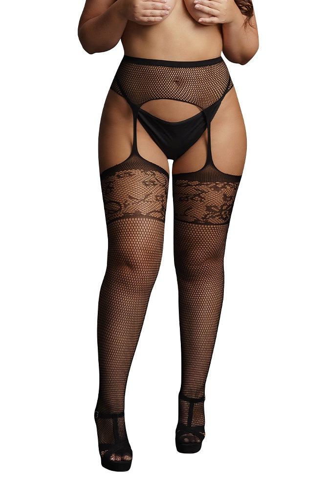 Le Désir Black Lace Topped Garterbelt Stockings XL - Xoxomoving